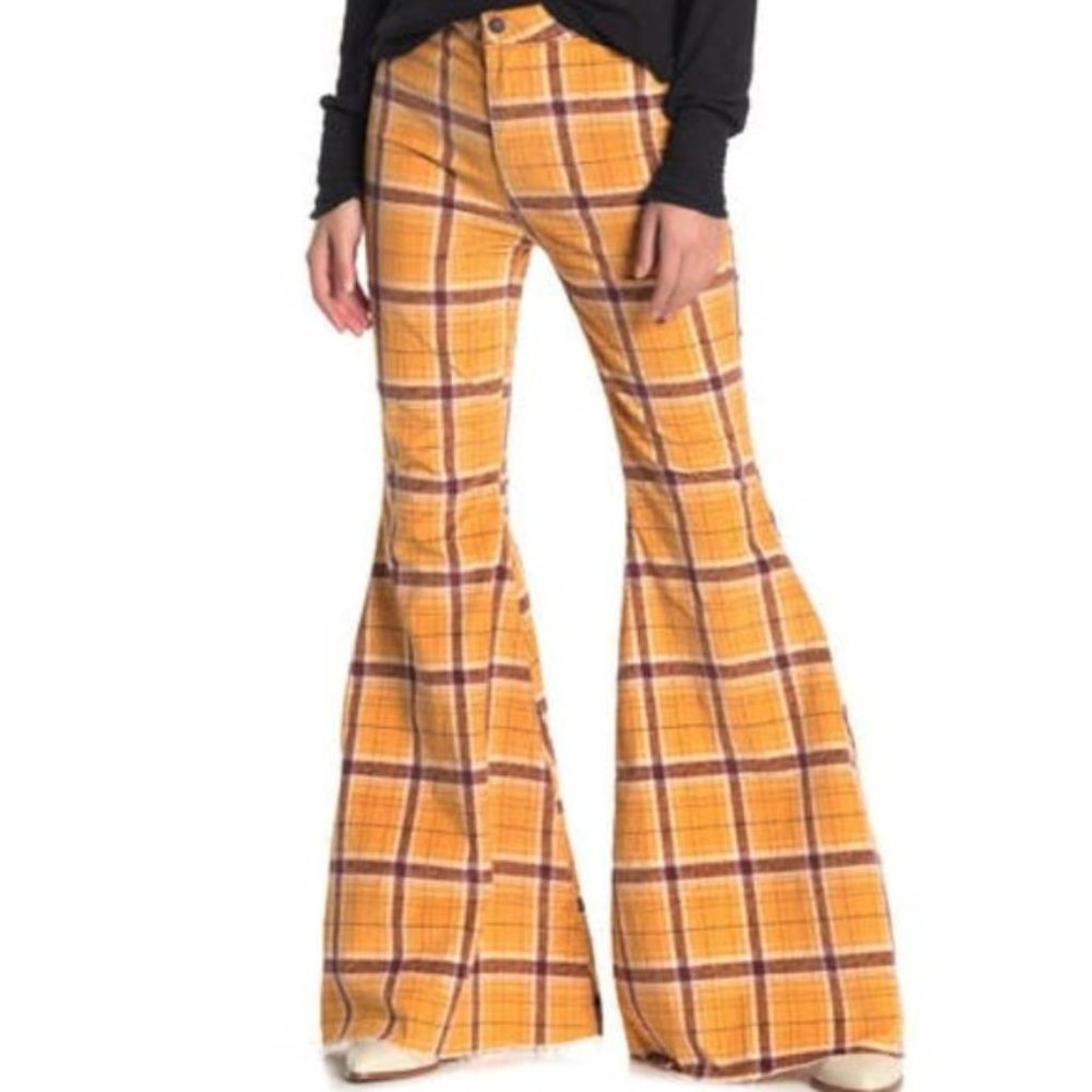 Free People Just Float On Yellow Plaid Jeans 29 NWT - Picture 6 of 7